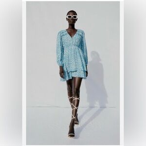 Zara Layers Animal Print Mini Dress Blue/White Size 
Small